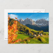 Carte Postale Automne dans un paysage de Dolomites avec église (Devant / Derrière)