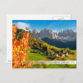 Carte Postale Automne dans un paysage de Dolomites avec église (Devant / Derrière)