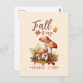 Carte Postale Automne Est Ma Couleur Préférée - Champignons & Fe (Devant / Derrière)
