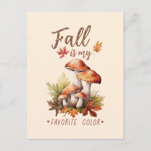 Carte Postale Automne Est Ma Couleur Préférée - Champignons & Fe (Devant)