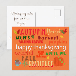 Carte Postale Automne et Thanksgiving Motif de typographie