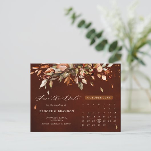 Carte Postale Automne Feuilles Rustique Pays Enregistrer la date (Debout devant)