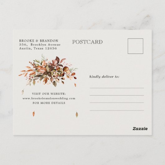 Carte Postale Automne Feuilles Rustique Pays Enregistrer la date (Dos)