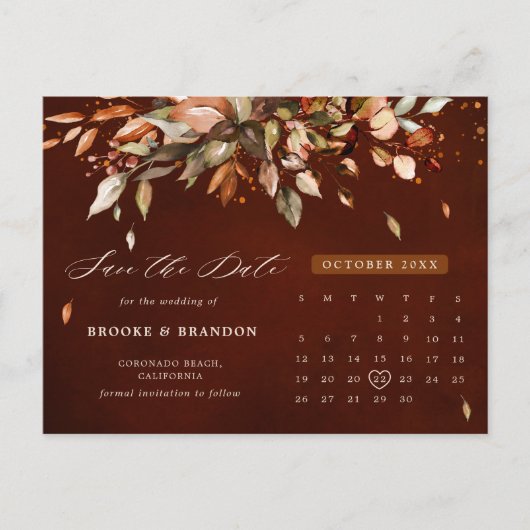 Carte Postale Automne Feuilles Rustique Pays Enregistrer la date (Devant)