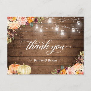 Carte Postale Automne Floral Mason Jar Lights Mariage Merci