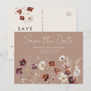 Carte Postale Automne Floral Taupe Mariage Enregistrer la date