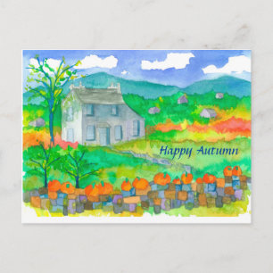 Carte Postale Automne Foliage Citrouilles heureux automne