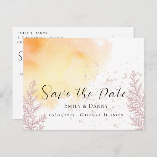 Carte Postale Automne Forêt Crépusculaire Teinture Save the Date (Devant / Derrière)