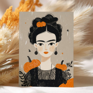 Carte Postale Automne Frida Kahlo Illustration Jolie Halloween