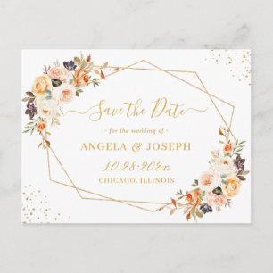 Carte Postale Automne Gold Bohemian Floral Enregistrer la date C