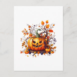 Carte Postale automne Halloween drôle citrouille