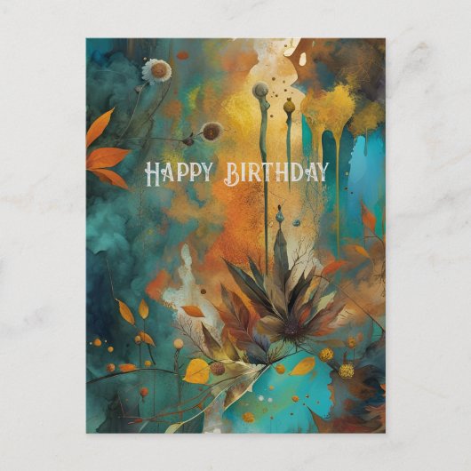 Carte Postale Automne Harvest Turquoise rouille or Abstrait Anni (Devant)