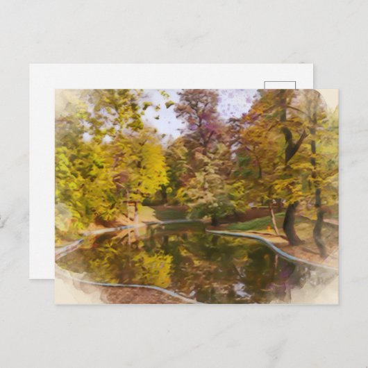 Carte Postale Automne Jaune Réflexion du parc (Devant / Derrière)