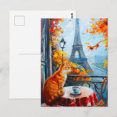 Carte Postale Automne parisien | Chat au gingembre dans un café (Devant / Derrière)