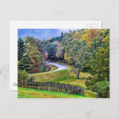 Carte Postale automne saison matin sur la route bleue (Devant / Derrière)