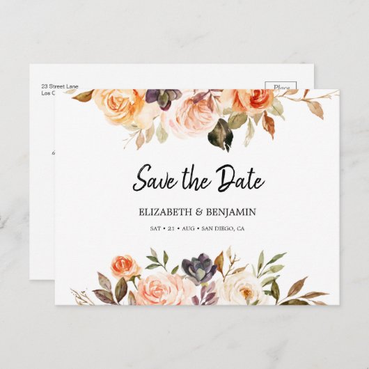 Carte Postale Automne Terracotta Or Orange Floral Enregistrer La (Devant / Derrière)