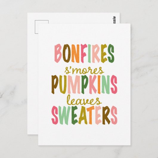 Carte Postale Automne Typographie Automne Bonfires Chandails Cit (Devant / Derrière)