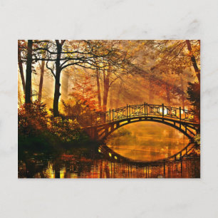 Carte Postale Automne - Vieux pont en automne parc brouillard