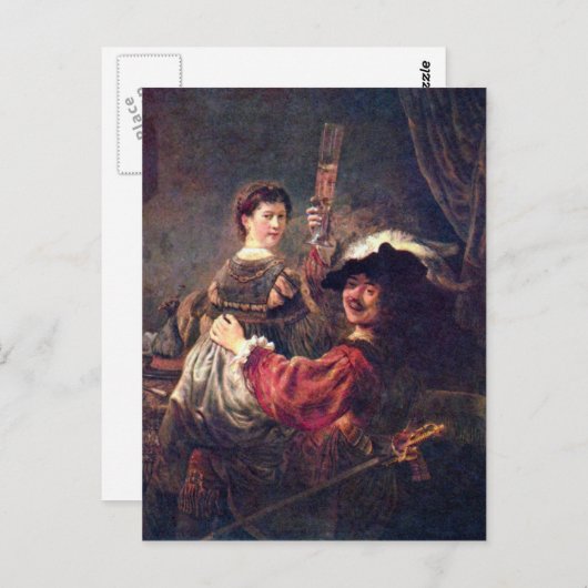 Carte Postale Autoportrait avec Saskia par Rembrandt (Devant / Derrière)