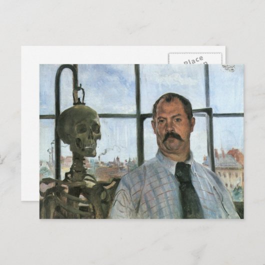 Carte Postale Autoportrait avec squelette par Lovis Corinth (Devant / Derrière)