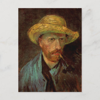 Carte Postale Autoportrait, Casquette de paille et tuyau Van Gog