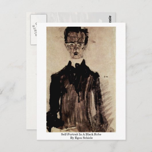 Carte Postale Autoportrait Dans Une Robe Noire Par Egon Schiele (Devant / Derrière)