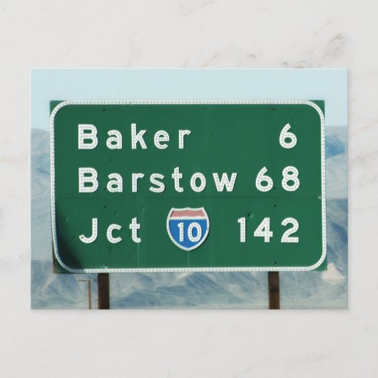 Carte Postale Autoroute - Miles pour Baker & Barstow (Devant)