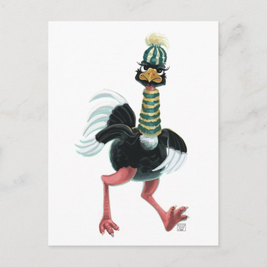 Carte Postale Autruche Arctique en Fuite (Devant)