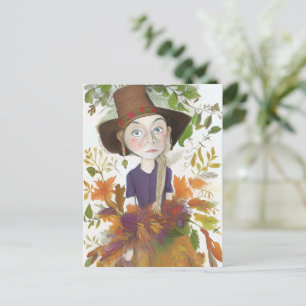 Carte Postale Autumn Farm Girl with Flowers Art Card