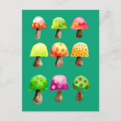 Carte postale aux champignons colorés (Devant)