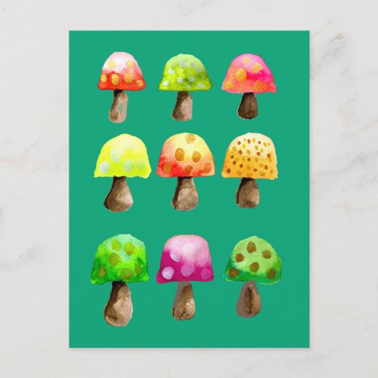 Carte postale aux champignons colorés (Devant)