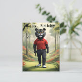 Carte Postale Avant : Un Tigre Jouant au Golf, Anniversaire (Debout devant)