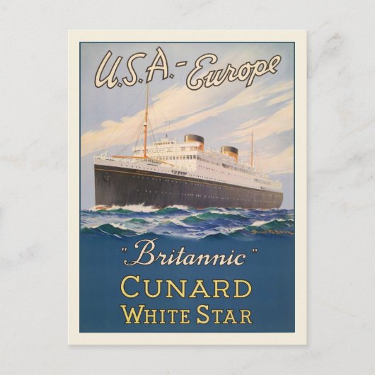 Carte postale avec affiche publicitaire de bateau  (Devant)