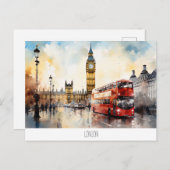 Carte postale avec Big Ben et bus rouge à Londres (Devant / Derrière)