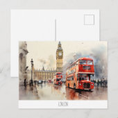 Carte postale avec Big Ben et bus rouge à Londres (Devant / Derrière)