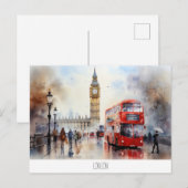 Carte postale avec Big Ben et bus rouge à Londres (Devant / Derrière)