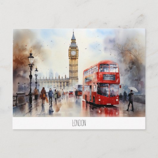 Carte postale avec Big Ben et bus rouge à Londres (Devant)