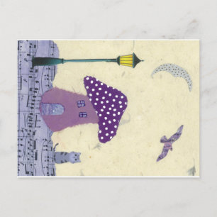 Carte postale avec champignon, Lampe Post, Chat