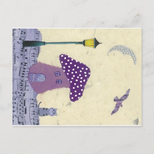 Carte postale avec champignon, Lampe Post, Chat (Devant)