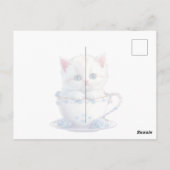 Carte postale avec chaton dans une tasse fleurs bl (Dos)
