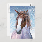 Carte postale Avec Cheval D'Hiver Dans La Neige (Devant / Derrière)