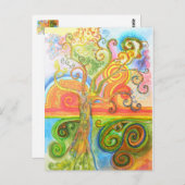 Carte postale avec design d'arbre coloré psychédél (Devant / Derrière)