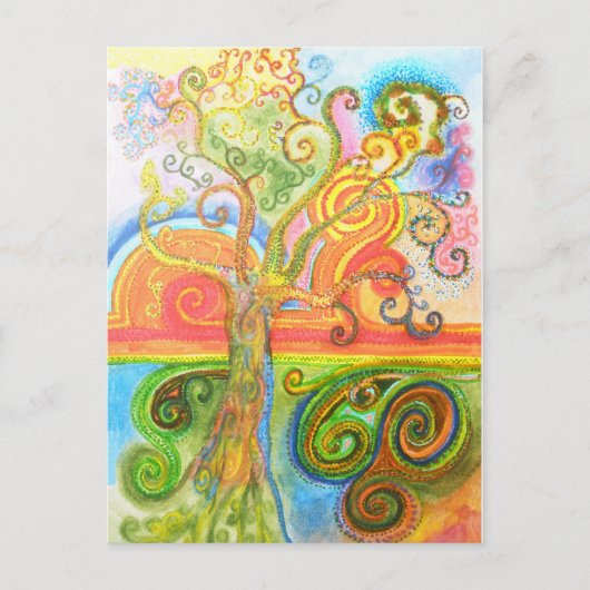 Carte postale avec design d'arbre coloré psychédél (Devant)