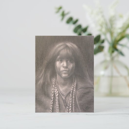 Carte postale avec dessin d'enfant amérindien (Debout devant)