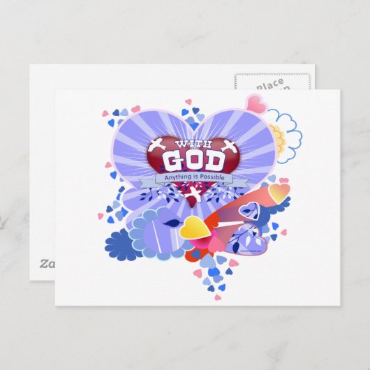 Carte Postale Avec Dieu Coeurs (Devant / Derrière)