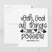 Carte Postale Avec Dieu, tout est possible. Matthieu 19:26 (Devant / Derrière)