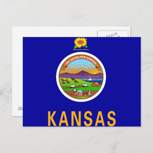 Carte postale avec drapeau de l'État du Kansas - É (Devant / Derrière)