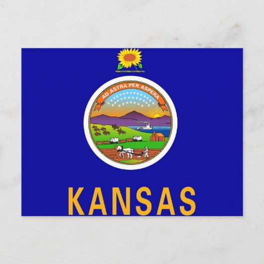 Carte postale avec drapeau de l'État du Kansas - É (Devant)