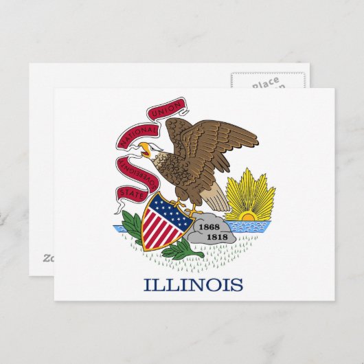 Carte postale avec Drapeau de l'Illinois State - U (Devant / Derrière)