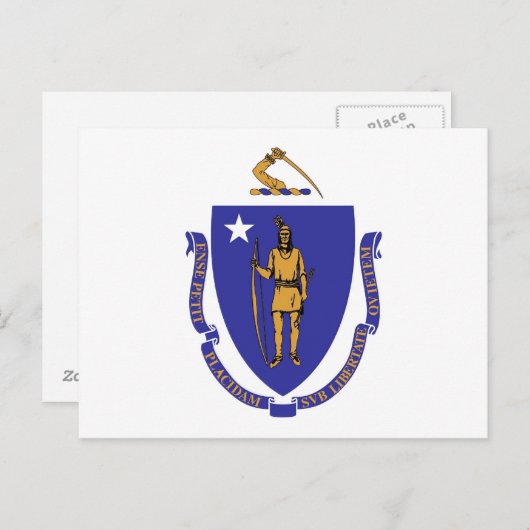 Carte postale avec Drapeau du Massachusetts Etat - (Devant / Derrière)